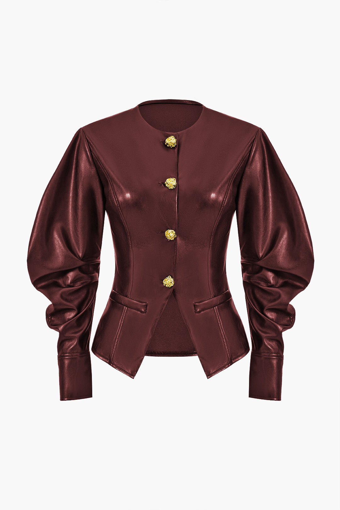 Calie Kunstlederjacke | Metallic-Knopfdetails, Lange Ärmel, Modern-Chic Oberbekleidung