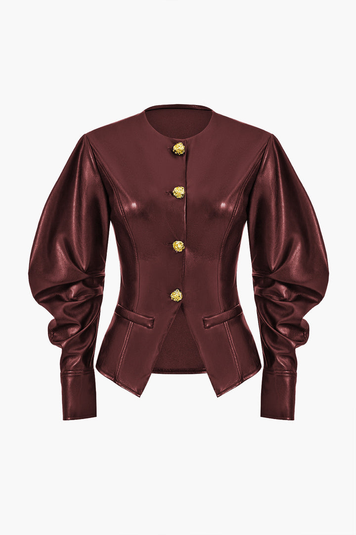 Calie Kunstlederjacke | Metallic-Knopfdetails, Lange Ärmel, Modern-Chic Oberbekleidung