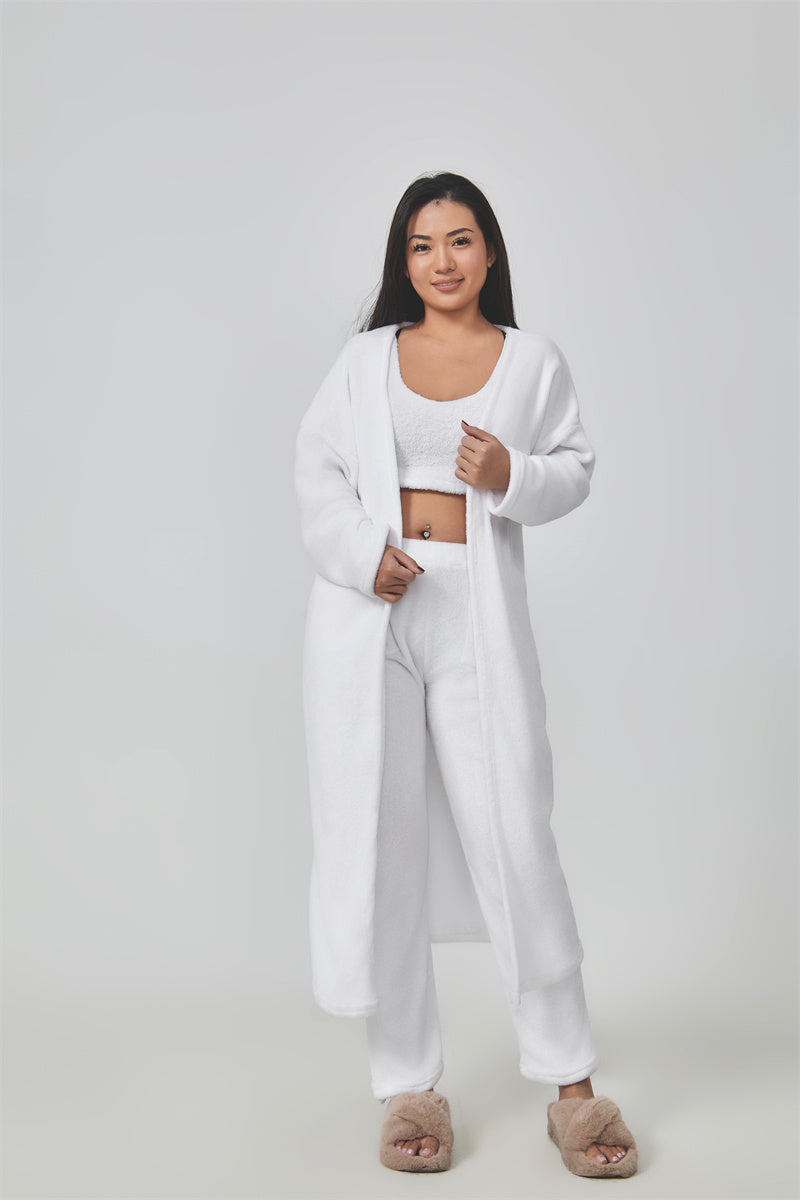 Pajama 3-tlg. Lounge Set – Weiches & Stilvolles Set mit Oberteil, Hose & Strickjacke | Perfekt für Gemütliche Tage