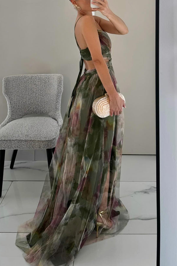 Celeste Maxikleid für Damen | Luftiges Chiffonkleid mit Blumendruck & verstellbaren Trägern