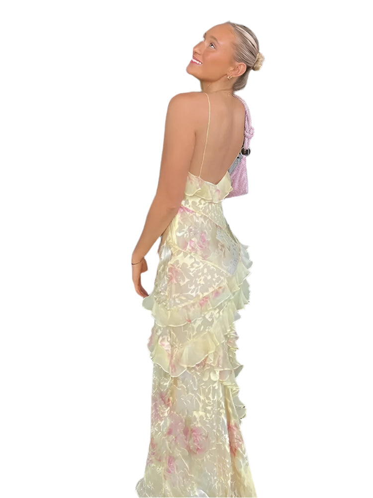 Ella - Stilvolle ärmellose Rüschenkleid mit Spaghetti-Trägern