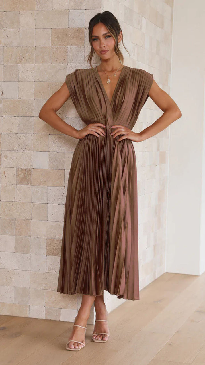 Michela | Raffiniertes Plissee-Midikleid mit V-Ausschnitt