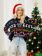 Pailletten-Weihnachtsstrick - Warmer Pullover mit Schneemann & Weihnachtsbaum-Motiv