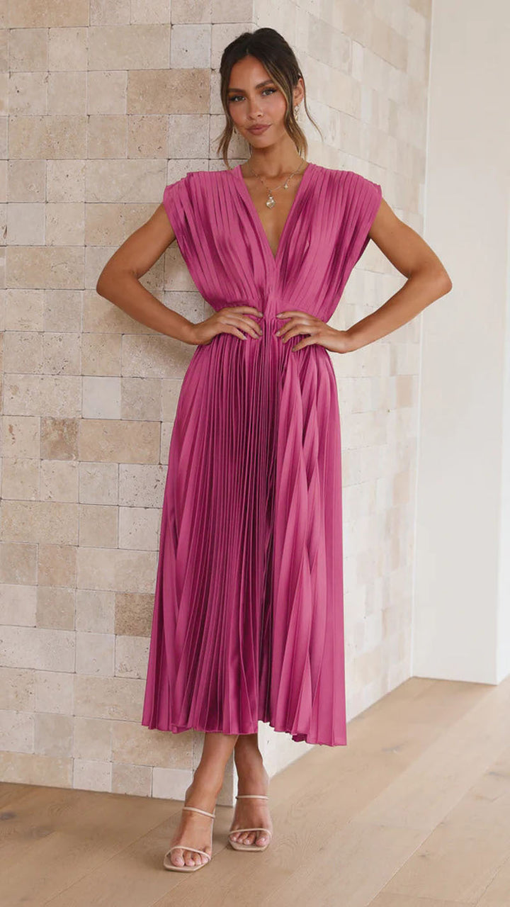 Michela | Raffiniertes Plissee-Midikleid mit V-Ausschnitt