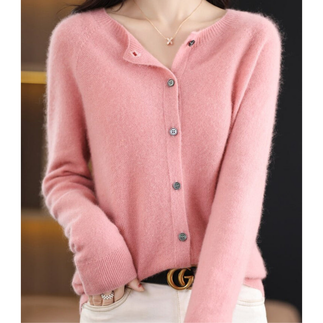 Elise Damen Strickjacke mit Rundhalsausschnitt aus reiner Merinowolle | Wärme und natürliche Eleganz