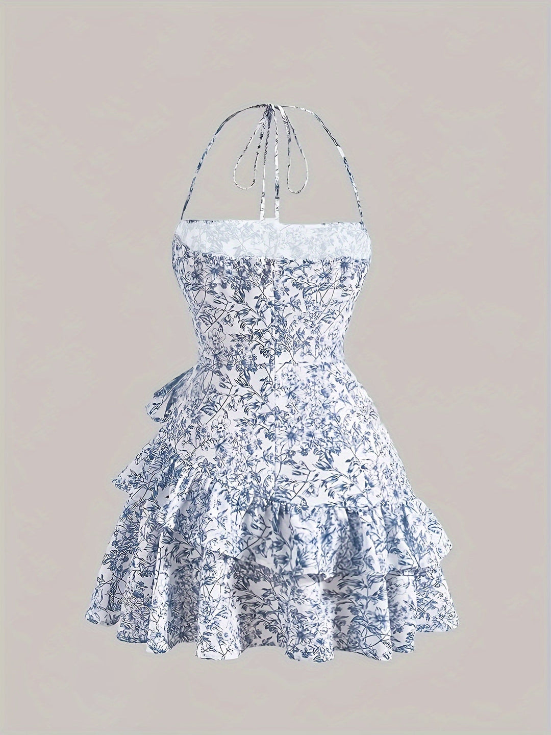 Ryle Kleid Mini Blumenkleid mit Halfterkragen und Einsatz Für Frauen