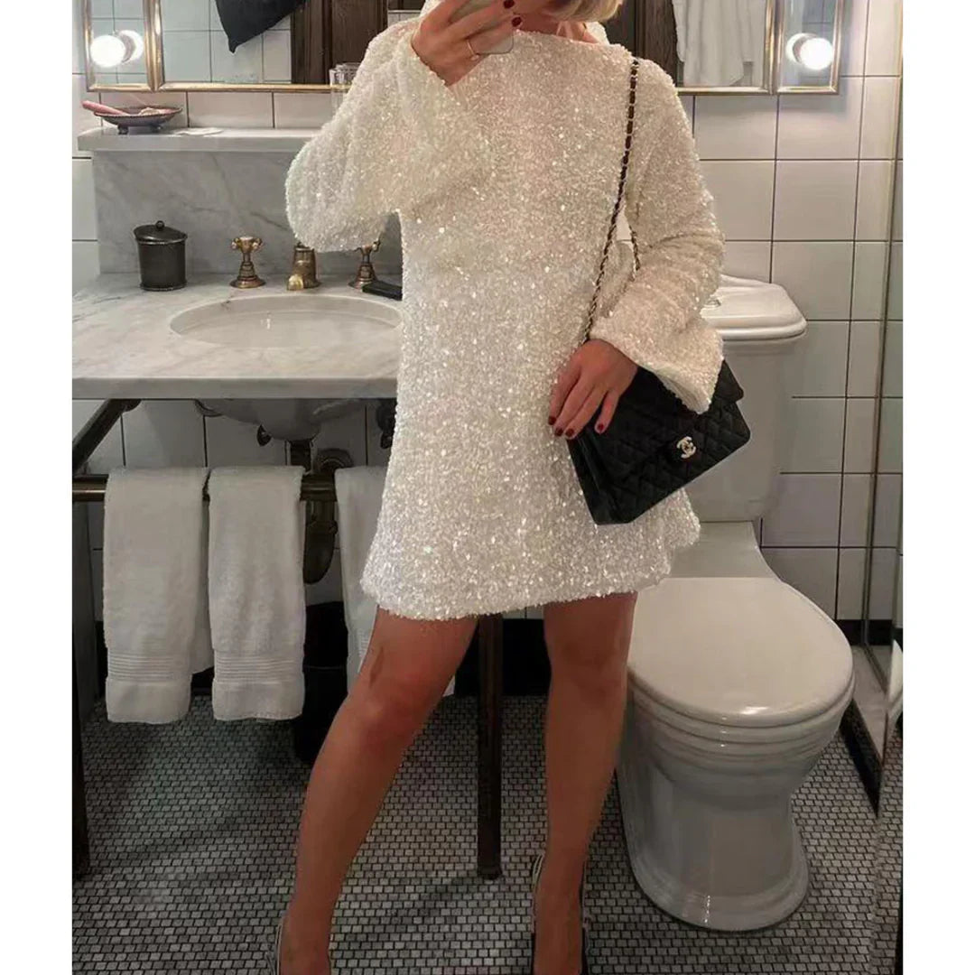 Mira Mini Kleid für Frauen | Glitzernde Pailletten & Fließender Schnitt