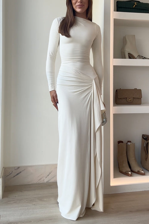 Carina drapiertes Maxikleid mit langen Ärmeln