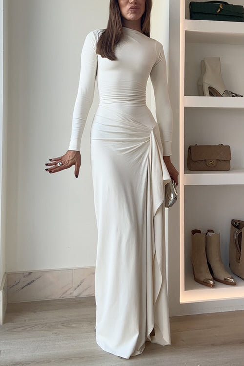 Carina drapiertes Maxikleid mit langen Ärmeln