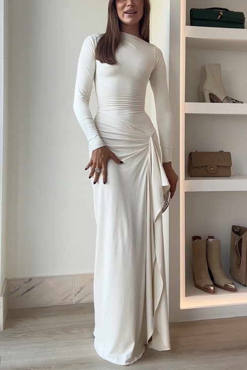Carina drapiertes Maxikleid mit langen Ärmeln