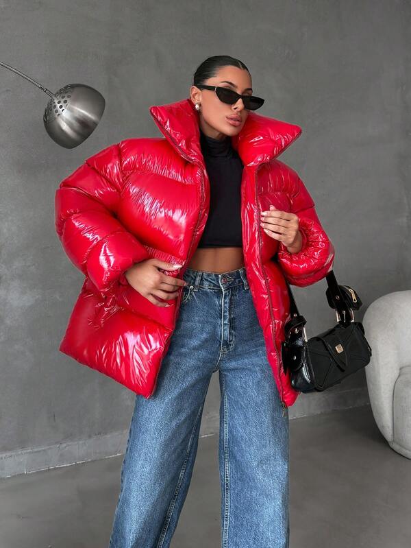 Scarlet - Oversized Shiny Puffer Jacket