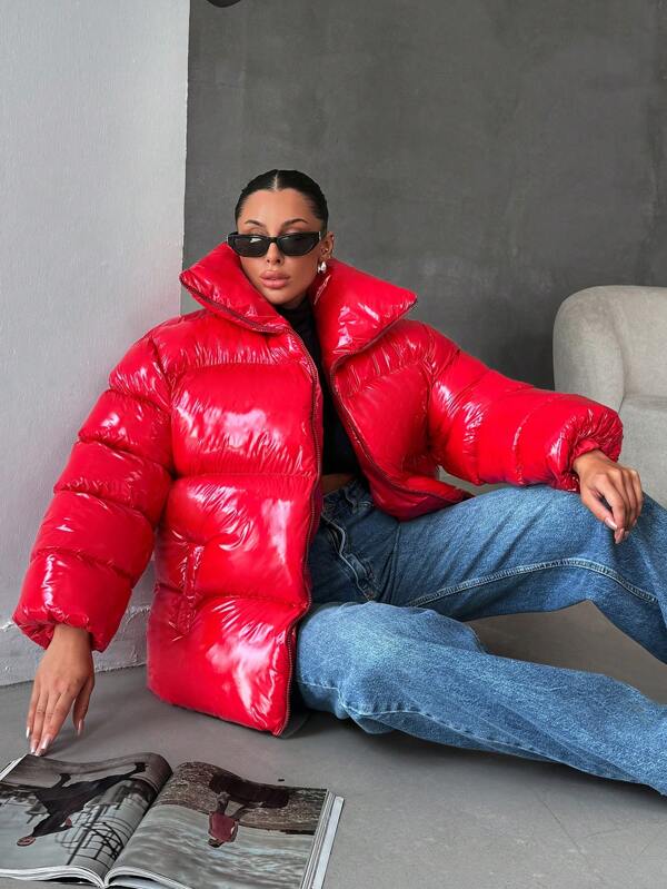 Scarlet - Oversized Shiny Puffer Jacket