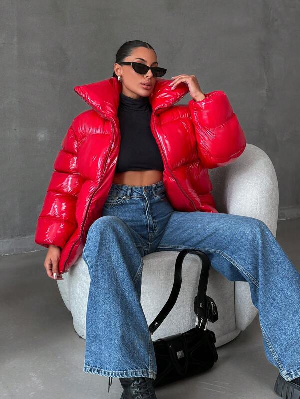 Scarlet - Oversized Shiny Puffer Jacket