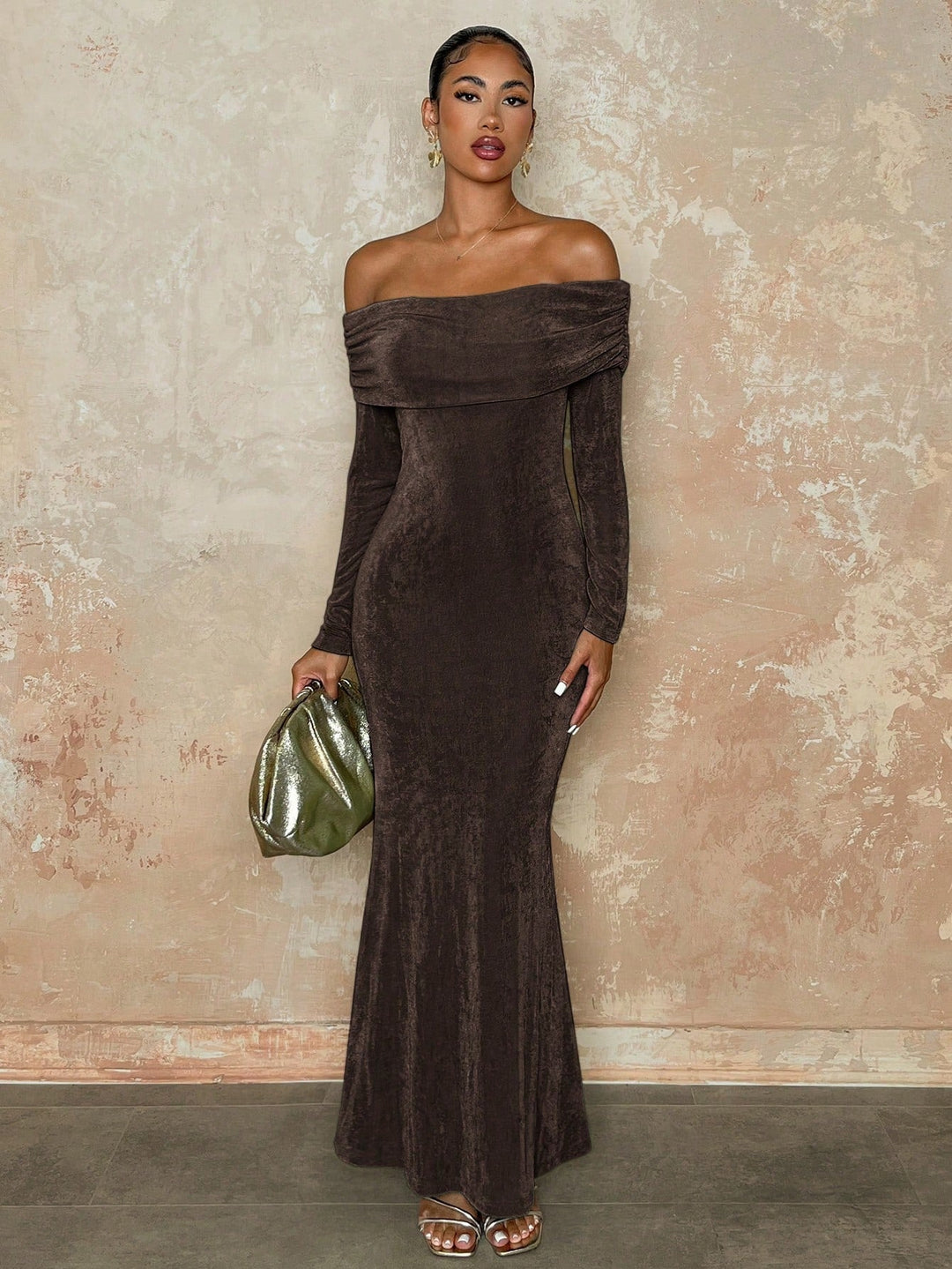 Léana | Off-Shoulder Langarm Kleid mit langen Ärmeln - Eleganz & Weiblichkeit
