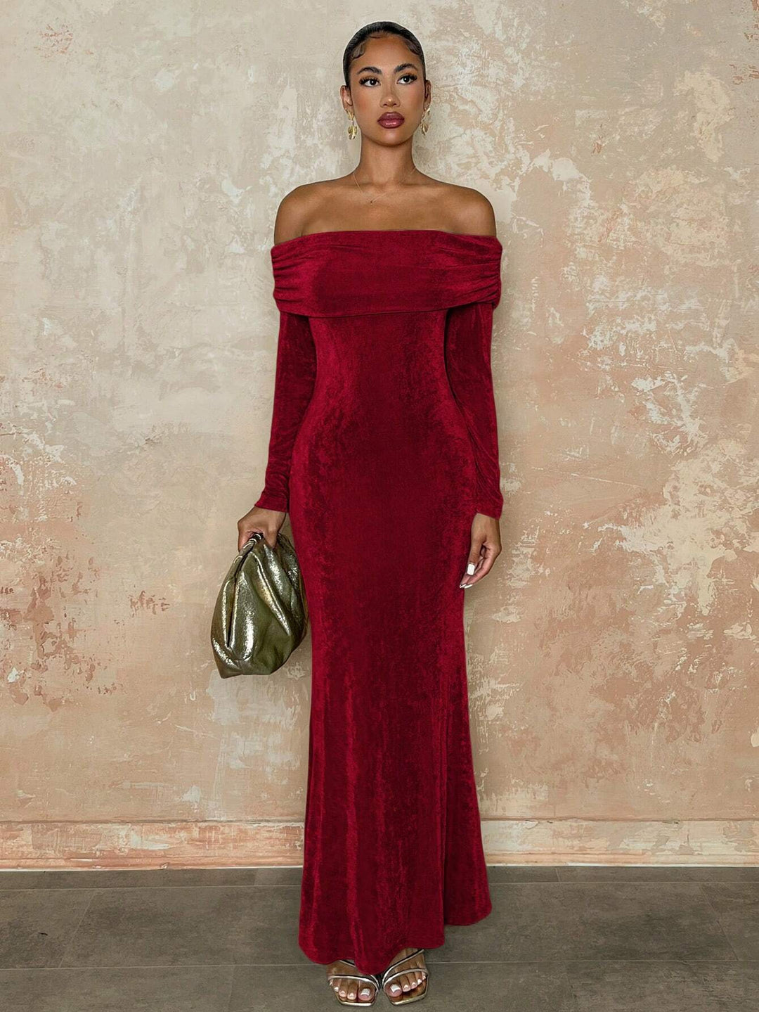 Léana | Off-Shoulder Langarm Kleid mit langen Ärmeln - Eleganz & Weiblichkeit
