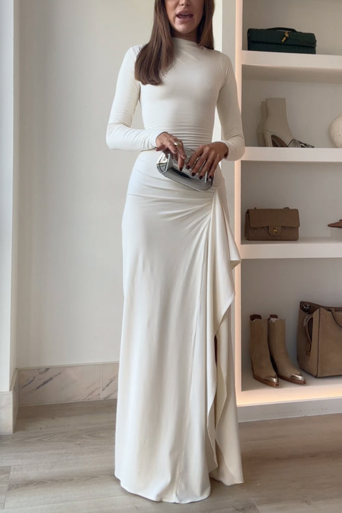 Carina drapiertes Maxikleid mit langen Ärmeln