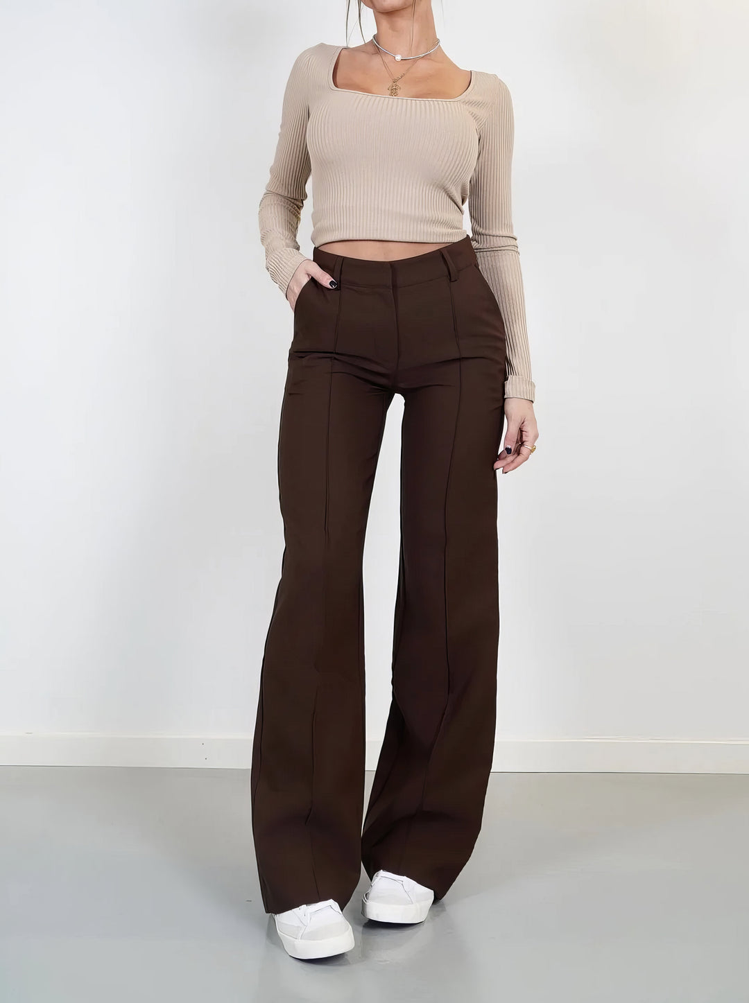 Lena Casual Wide Leg Trousers – Hoch Taillierte Hose mit Weiten Beinen für Vielseitigen Stil