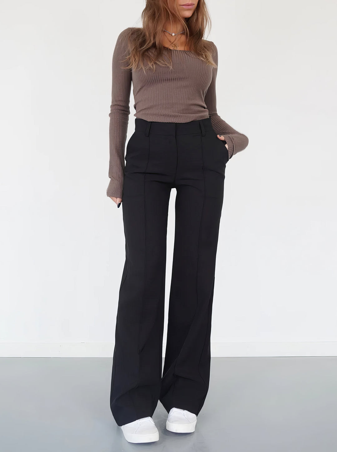 Lena Casual Wide Leg Trousers – Hoch Taillierte Hose mit Weiten Beinen für Vielseitigen Stil