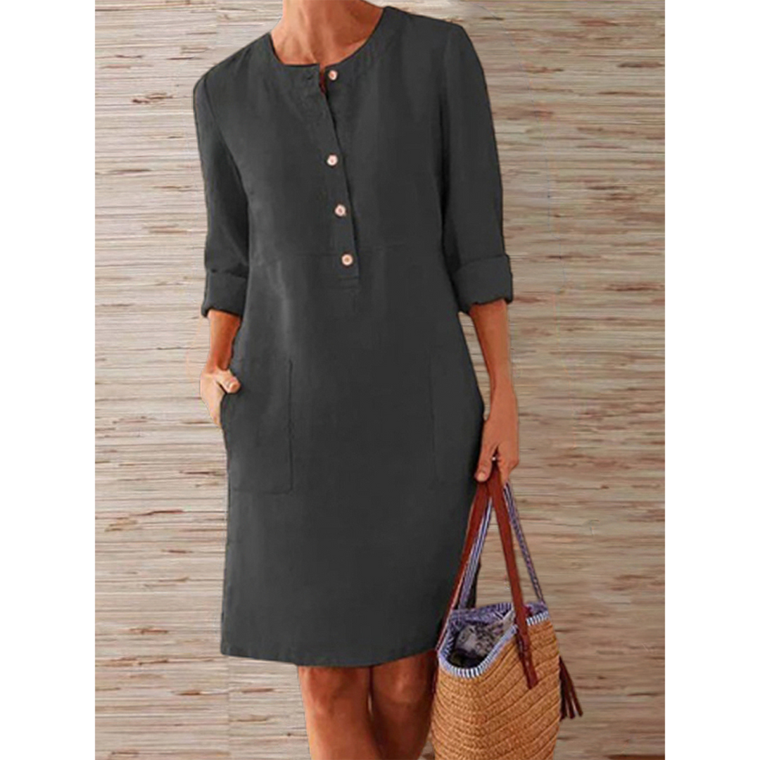 Knielanges Leinenkleid für den Sommer | Leichter und zeitloser Stil mit klassischen Details