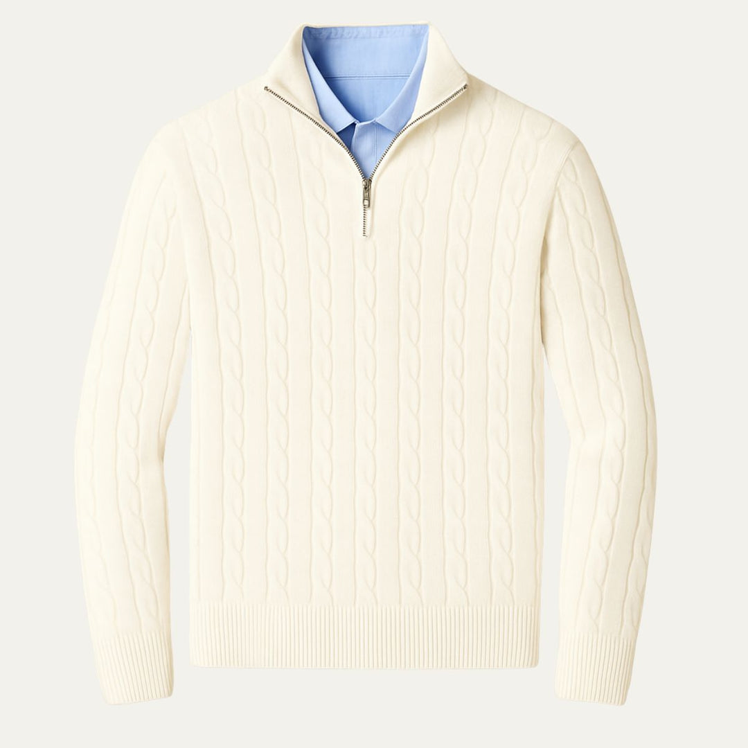 Pullover Herren Half Zip | Kabelstrick Klassisch Elegant