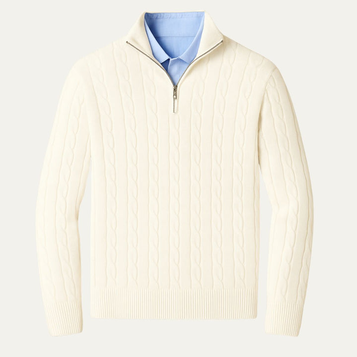 Pullover Herren Half Zip | Kabelstrick Klassisch Elegant