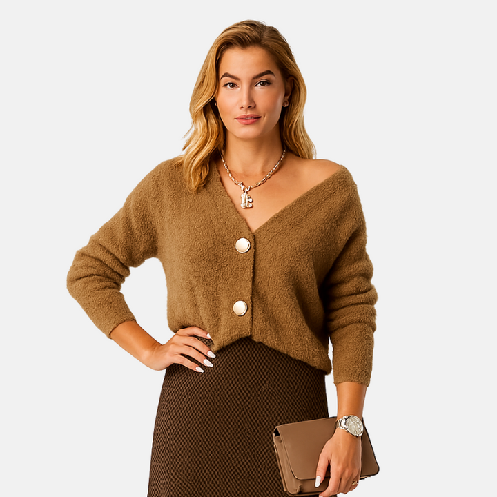 Damen Strickjacke Twinks | Oversize Weste mit tiefem V-Ausschnitt und eleganten Knöpfen