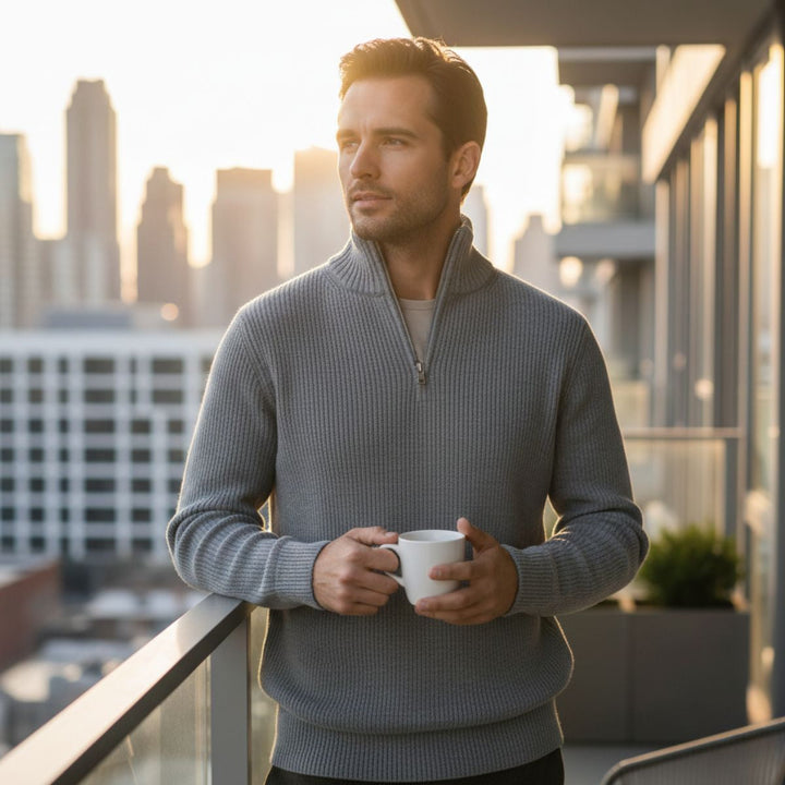 Pullover Herren Quarter Zip | Gerippt Lässig Gemütlich Maßgeschneidert