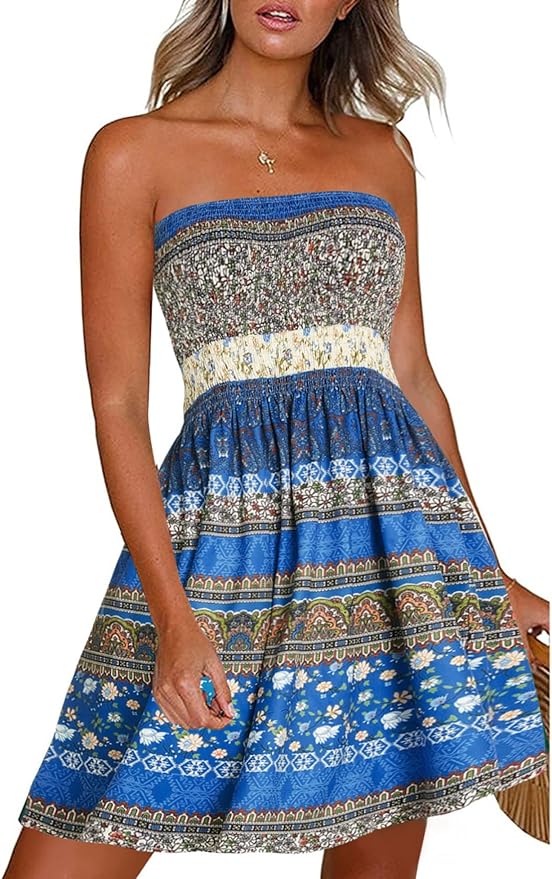 Nea Damen Trägerloses Boho-Kleid mit Blumendruck | Sommerkleid für Strand & Alltag