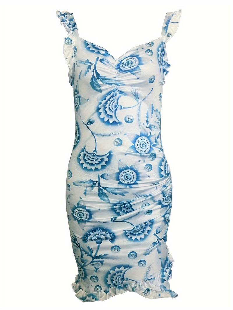 Blomsterdrøm – Elegantes Minikleid mit Rüschenkante und Blumenmuster
