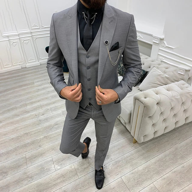 3-teiliger Slim Fit Business-Anzug - Blazer, Weste und Hose