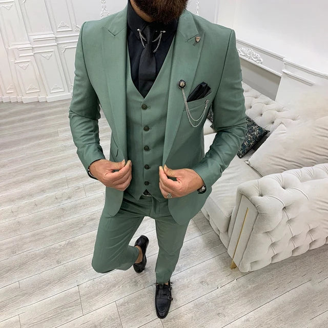 3-teiliger Slim Fit Business-Anzug - Blazer, Weste und Hose