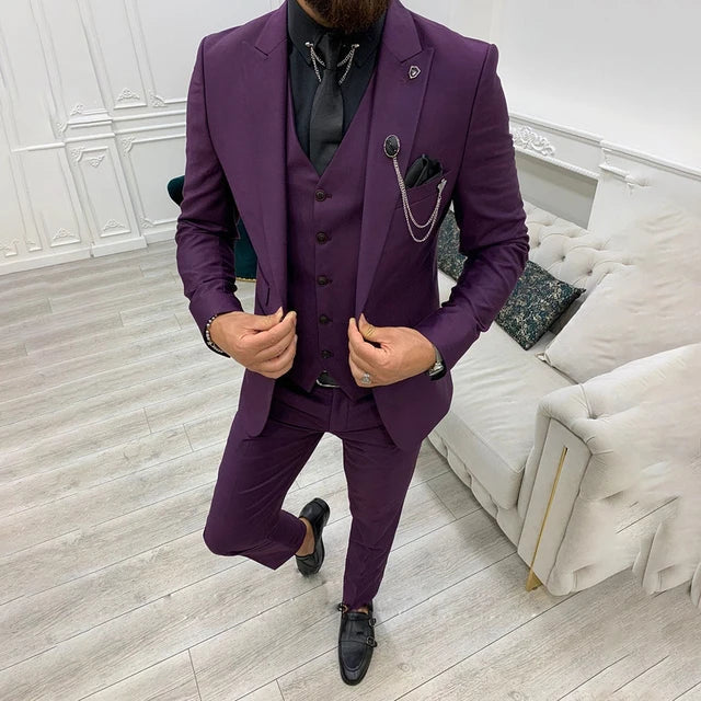 3-teiliger Slim Fit Business-Anzug - Blazer, Weste und Hose