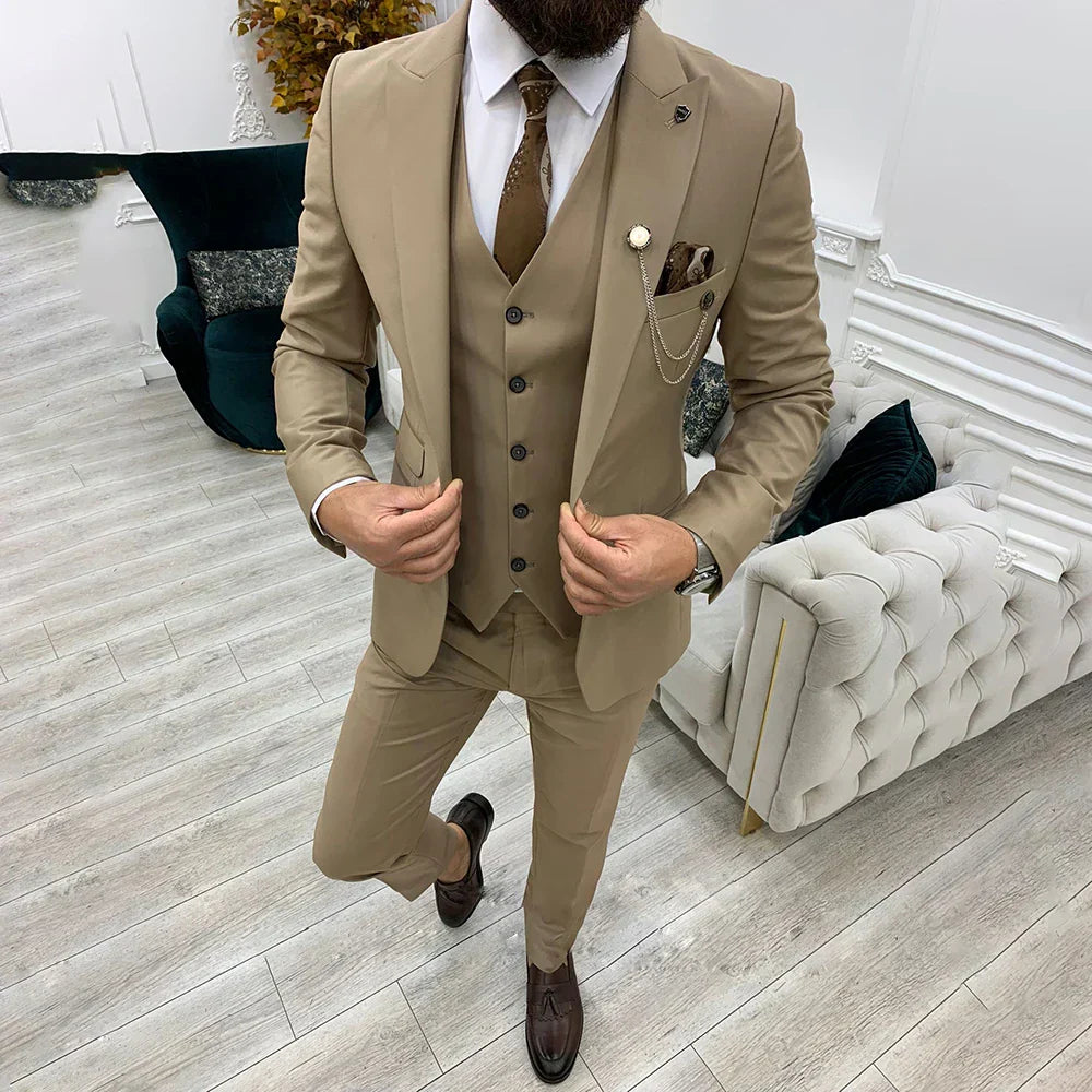 3-teiliger Slim Fit Business-Anzug - Blazer, Weste und Hose