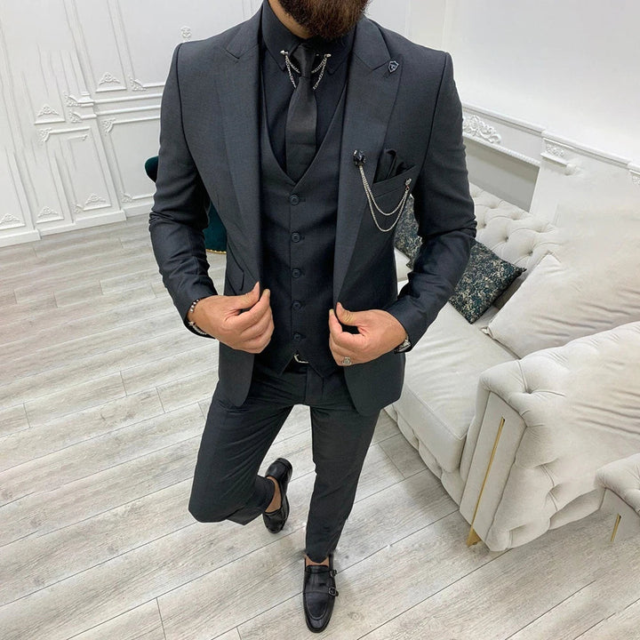 3-teiliger Slim Fit Business-Anzug - Blazer, Weste und Hose