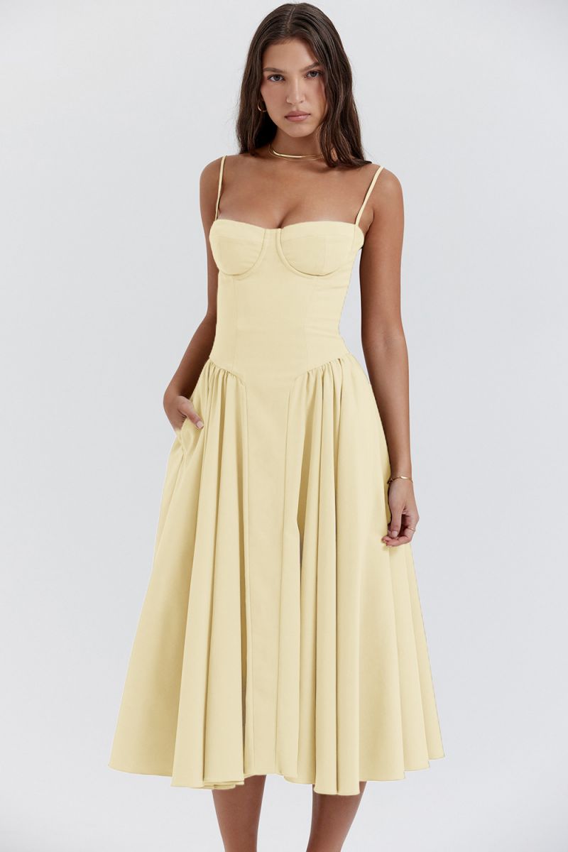 Élodie Grace Sommerkleid für Damen | Elegantes Korsettkleid mit Trägern & ausgestelltem Rock