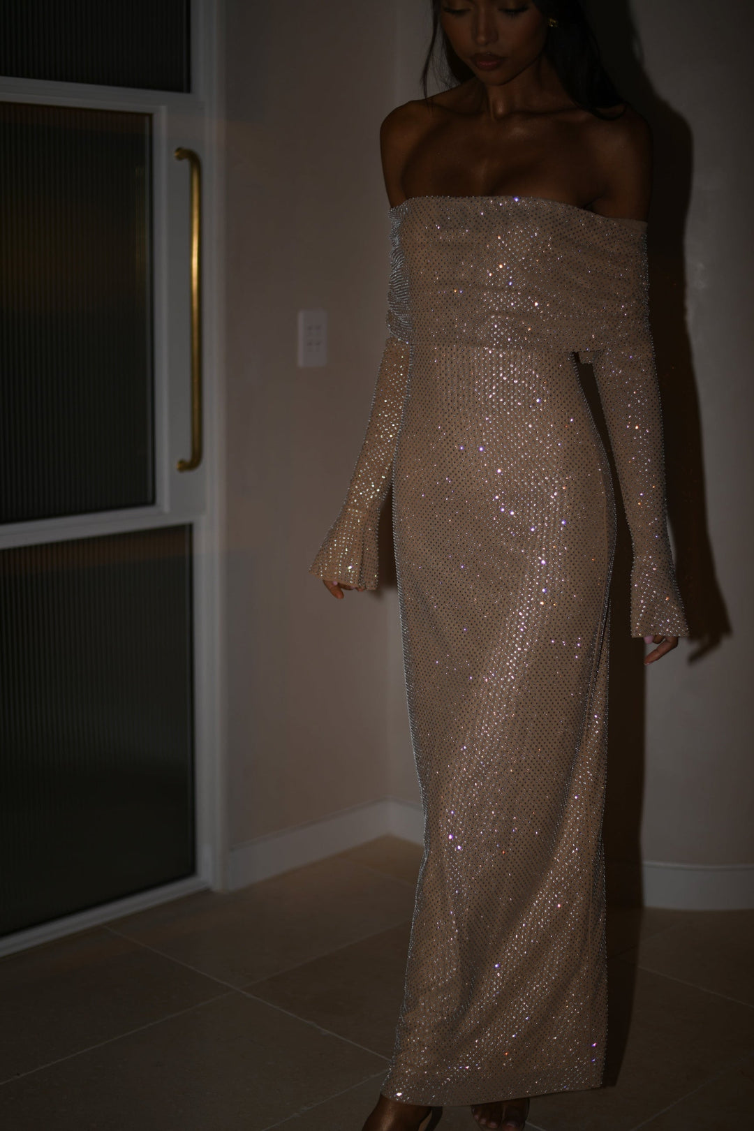 Luna | Glinsterende Off-Shoulder Maxi Jurk