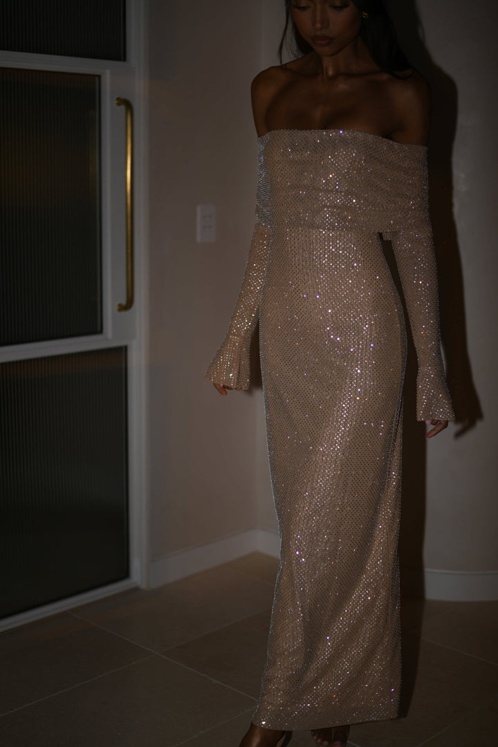 Luna | Glinsterende Off-Shoulder Maxi Jurk