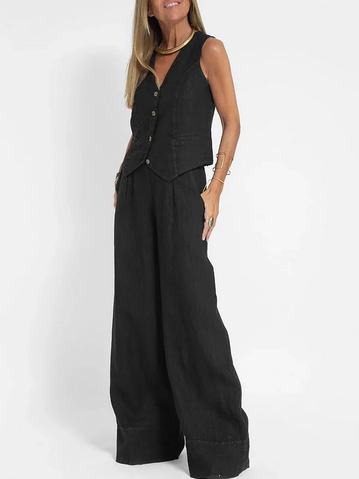 Aiden Zweiteiliges Outfit aus elegantem Leinen | Eng anliegende Weste & weite Hose