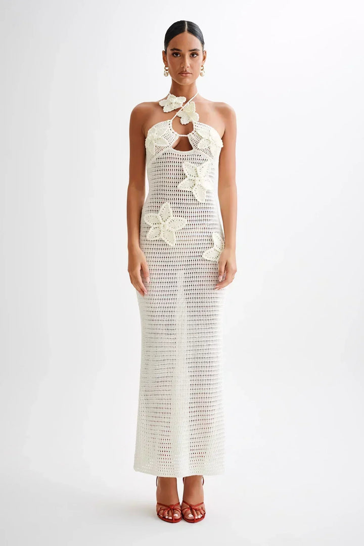 Paris | Gehäkeltes Maxi-Sommerkleid mit 3D gehäkelten Blumen - Stylisch & perfekt für den Urlaub