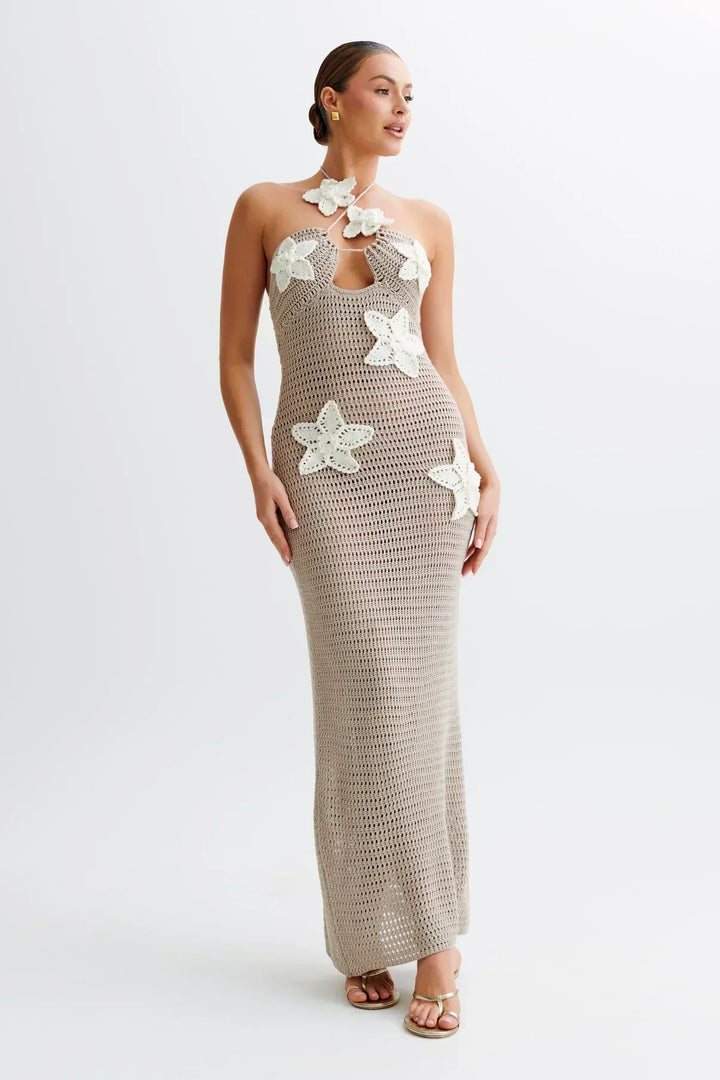 Paris | Gehäkeltes Maxi-Sommerkleid mit 3D gehäkelten Blumen - Stylisch & perfekt für den Urlaub