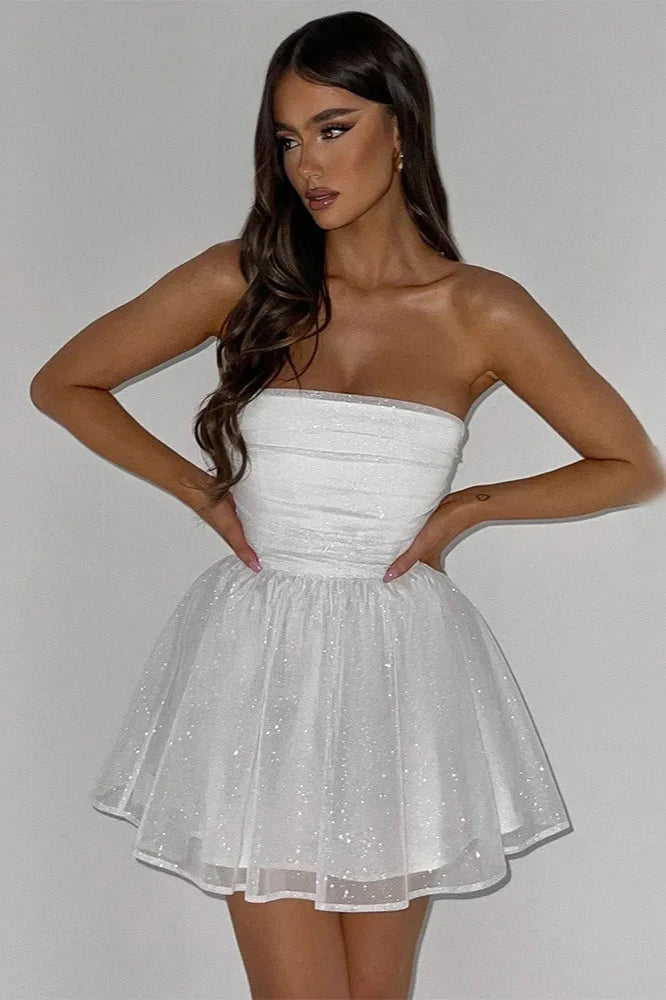 Nayla Schwarzes Trägerloses Glitzerkleid mit Pailletten | Eleganter Party-Look für Besondere Anlässe