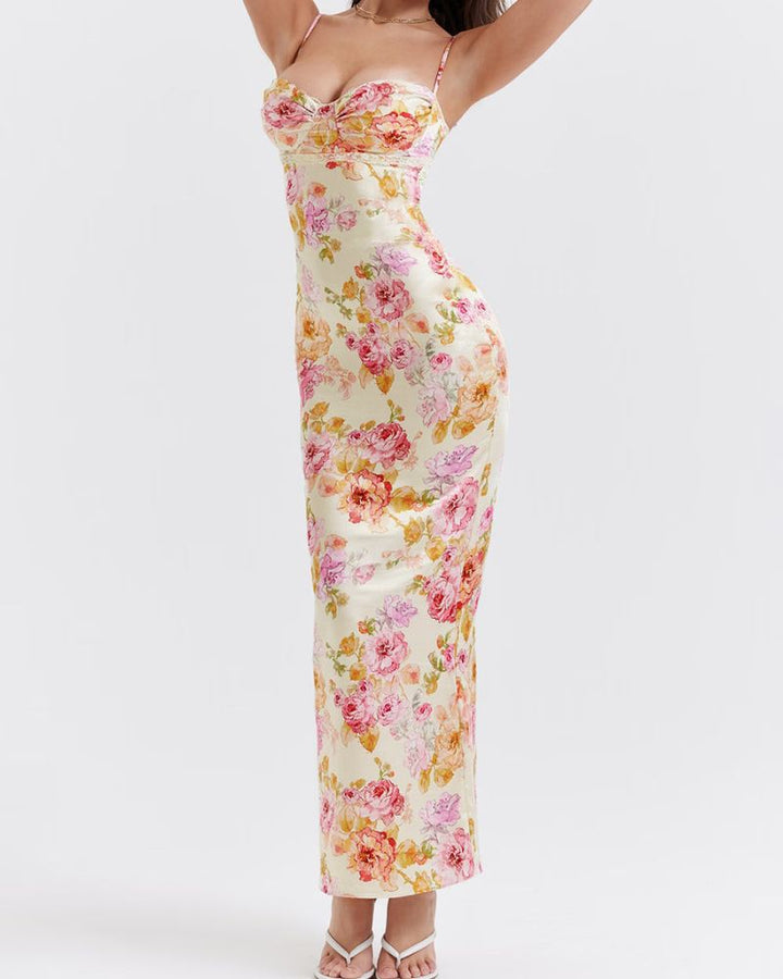 Satin Kleid Damen | Floral Print & Luxury Gloss | Elegantes Design für Party & besondere Anlässe