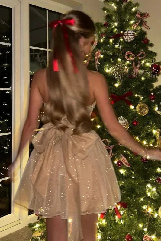 Nayla Schwarzes Trägerloses Glitzerkleid mit Pailletten | Eleganter Party-Look für Besondere Anlässe