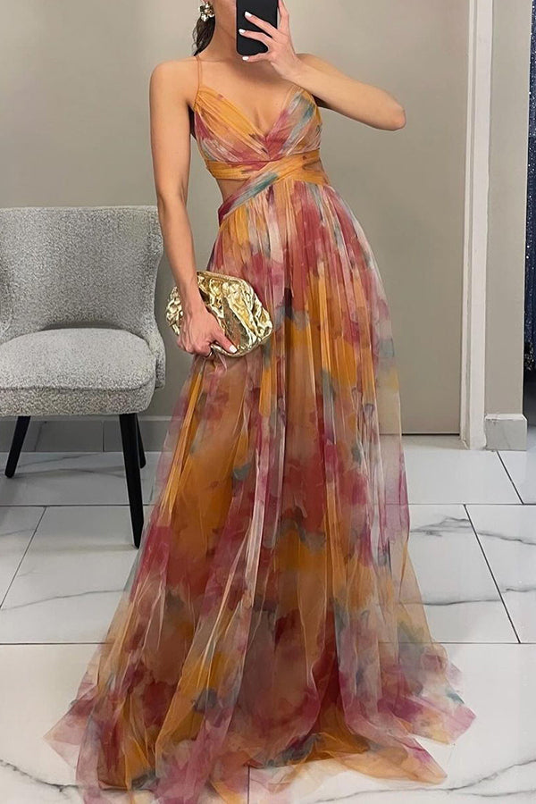 Celeste Maxikleid für Damen | Luftiges Chiffonkleid mit Blumendruck & verstellbaren Trägern