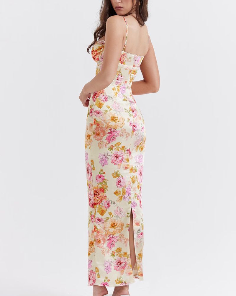 Satin Kleid Damen | Floral Print & Luxury Gloss | Elegantes Design für Party & besondere Anlässe