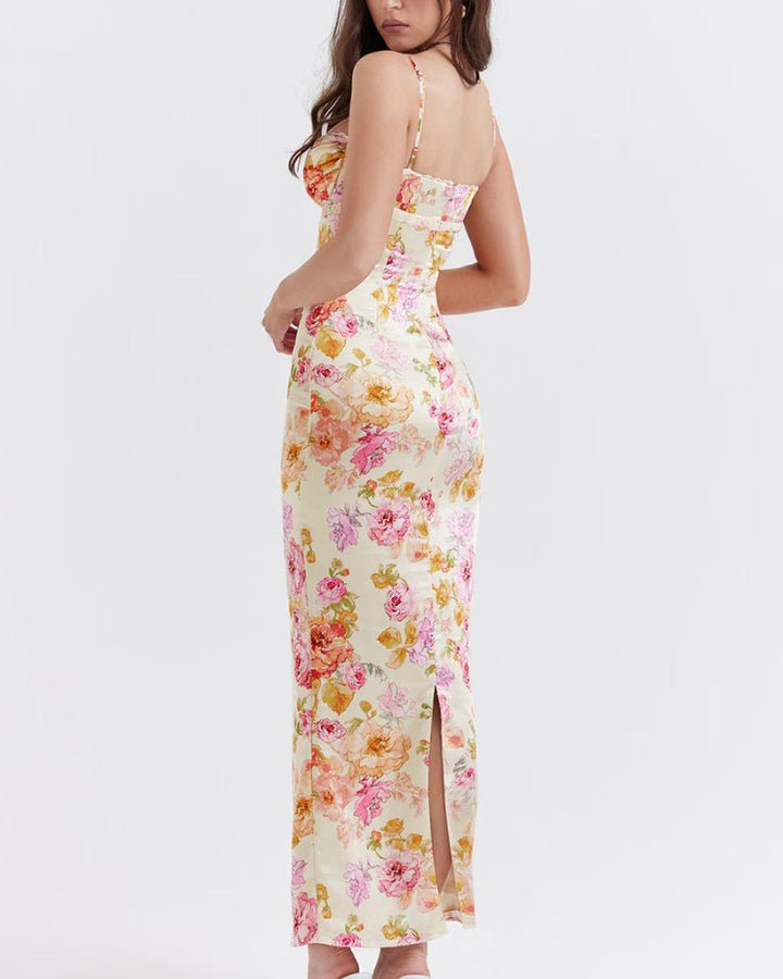 Satin Kleid Damen | Floral Print & Luxury Gloss | Elegantes Design für Party & besondere Anlässe