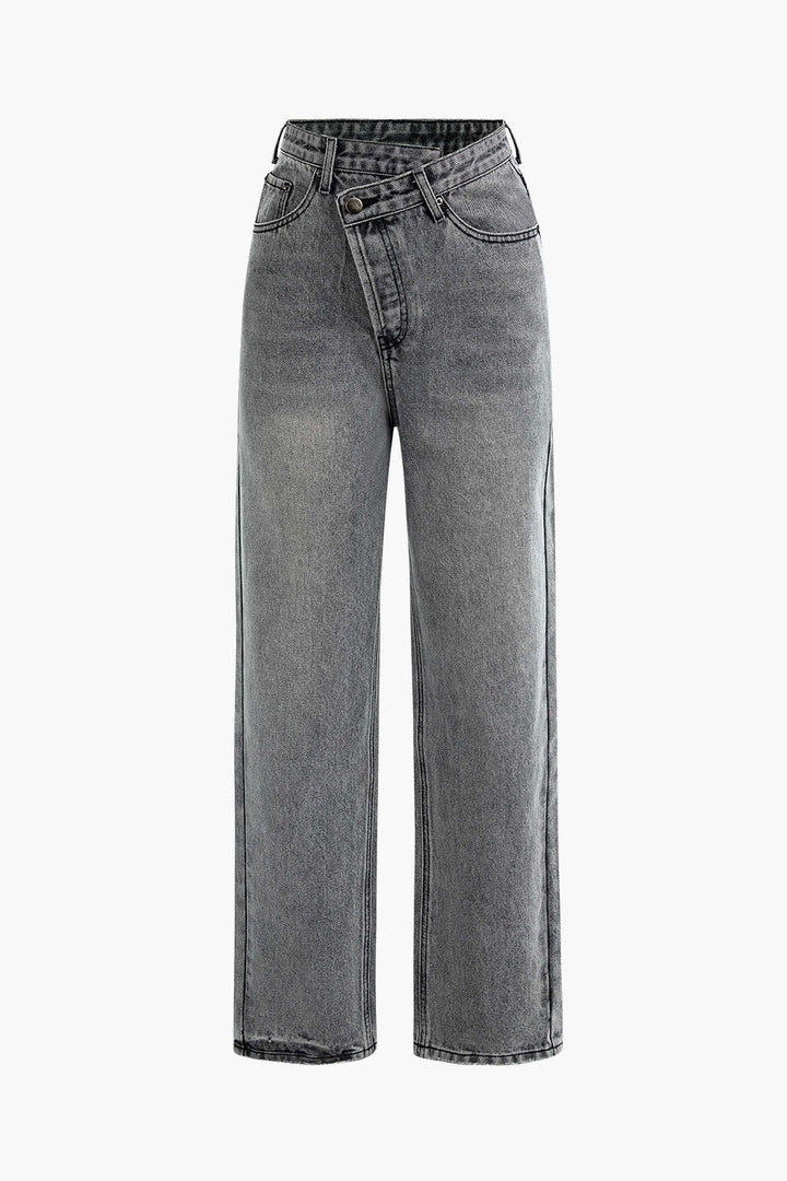 Asymmetrische Taillen Straight Leg Jeans | Lockerer Schnitt, Denim, Freizeitstil, Ohne Stretch