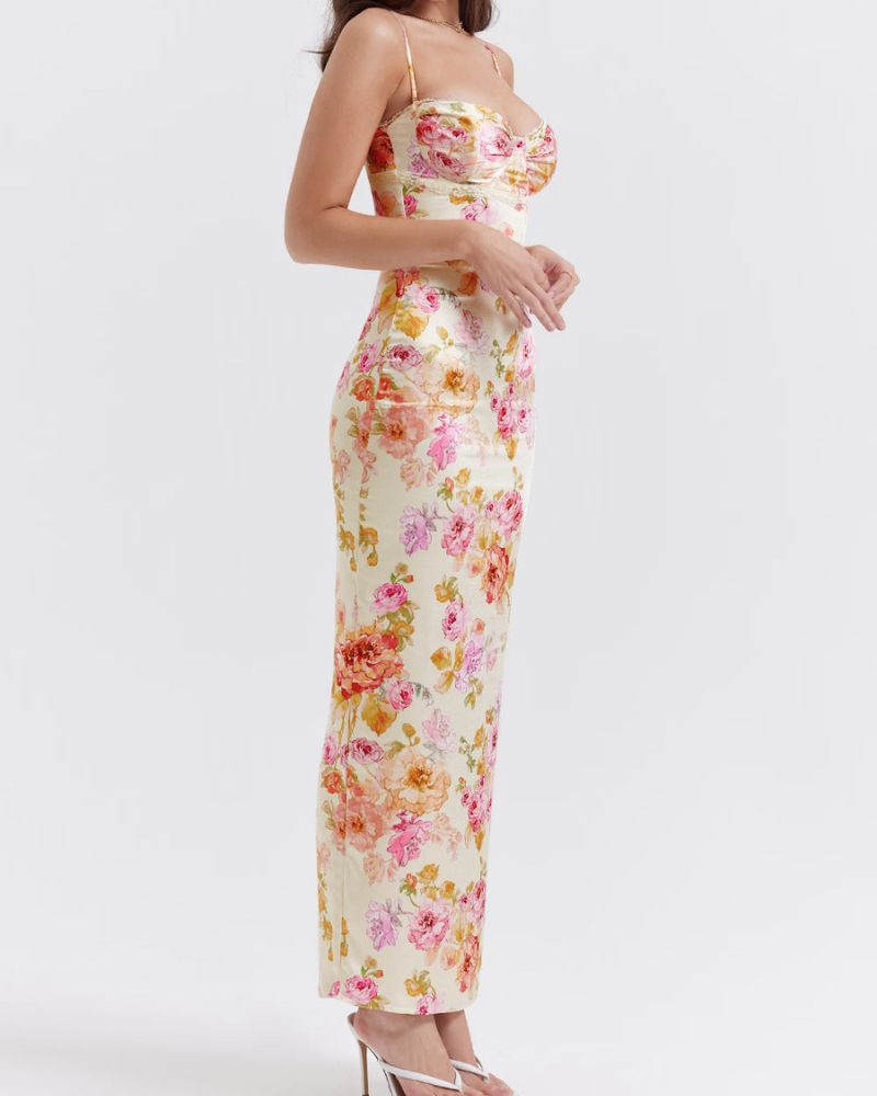 Satin Kleid Damen | Floral Print & Luxury Gloss | Elegantes Design für Party & besondere Anlässe