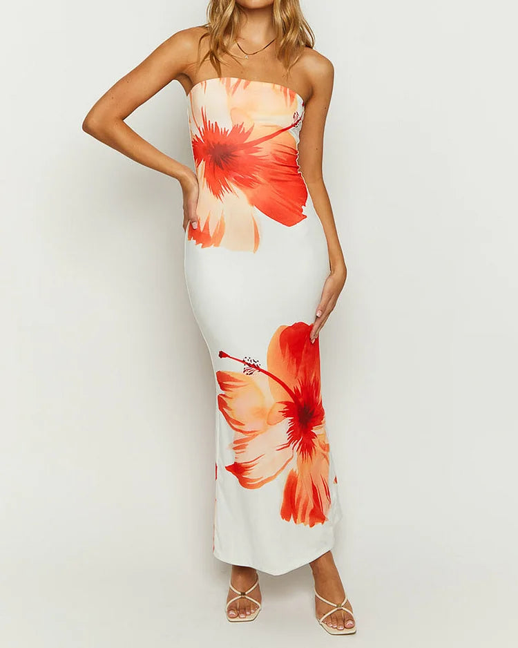 Lena | Maxi Sommerkleid mit Blumendruck - trägerlos - luftig, stilvoll & elegant