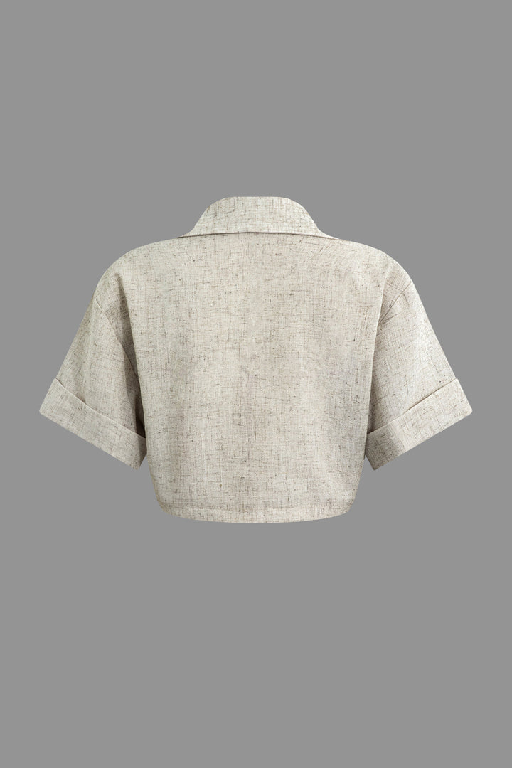 Victoria Leinen Damen Crop Shirt mit Crossover-Detail | Kurzes Sommeroberteil mit Stil